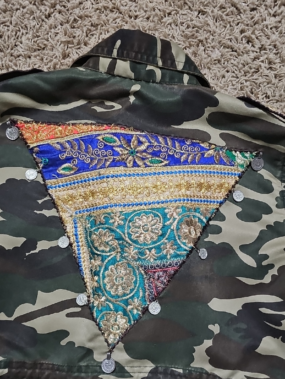 Anthropologie Beautiful Stories Jacket Embroidered Camoflage Charm Large Bomber - Picture 12 of 12